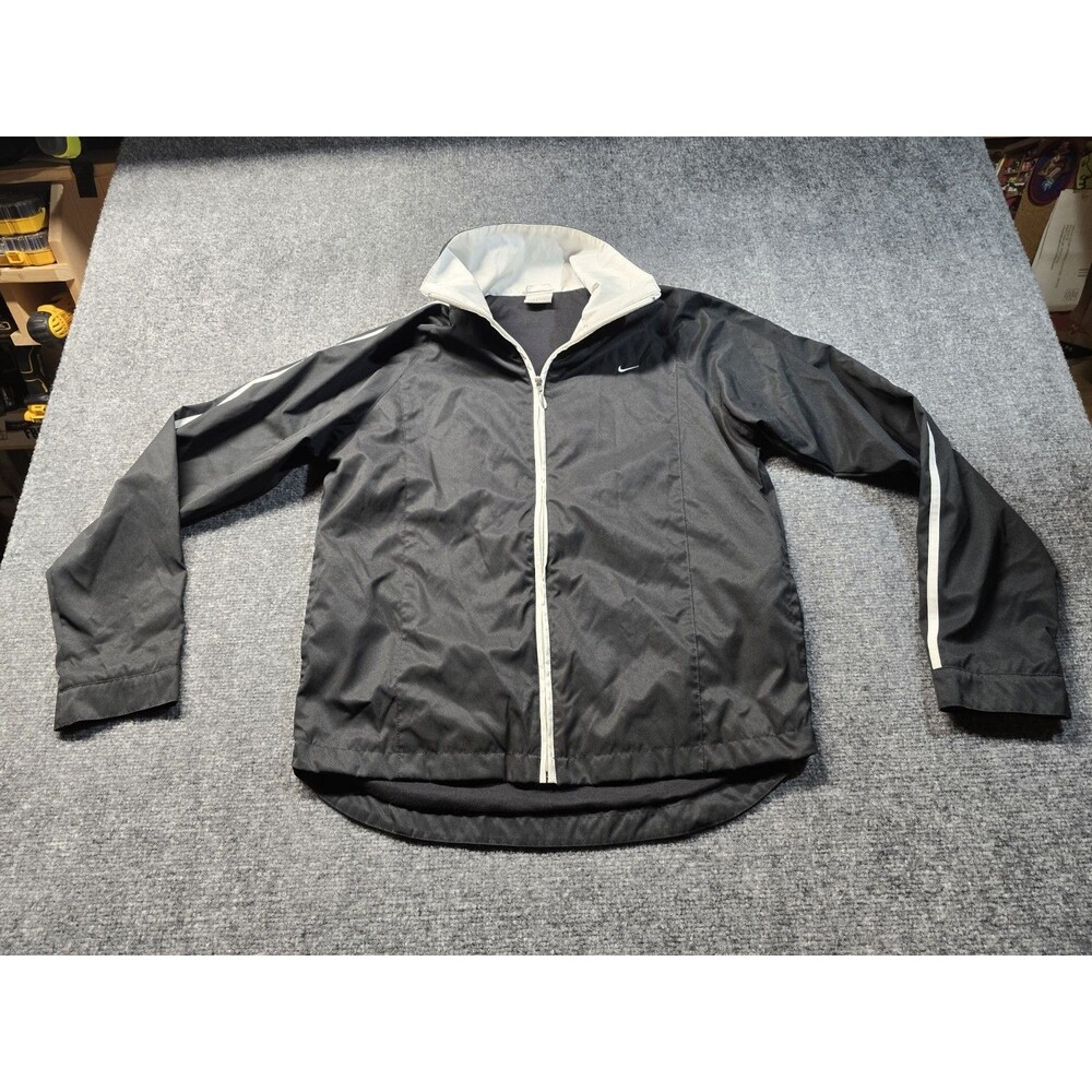 Nike Womens Medium Black Swoosh Y2K 90s Logo Full Zip Track Jacket Long Sleeve